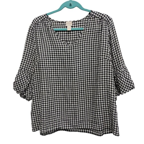 Chico's Tops - Chicos‎ Womens BOHO Cottagecore Top Large Black White Gingham Bell Sleeve